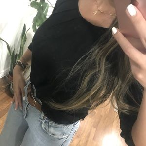 Black elbow sleeve length blouse